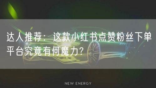 达人推荐：这款小红书点赞粉丝下单平台究竟有何魔力？