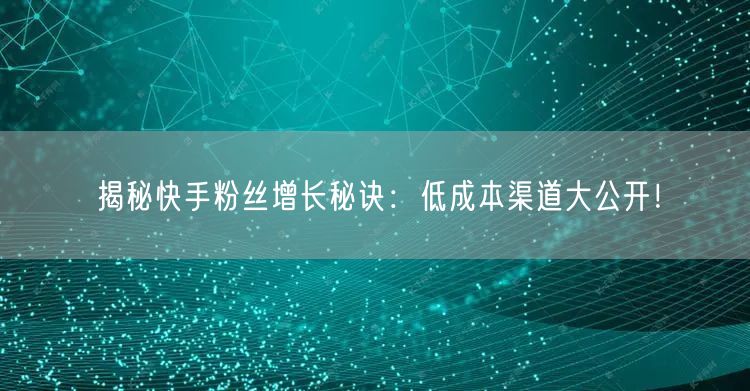 揭秘快手粉丝增长秘诀：低成本渠道大公开！