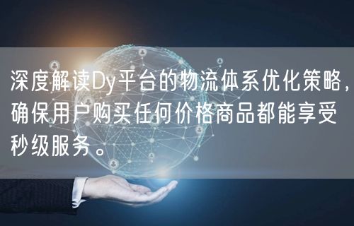 深度解读Dy平台的物流体系优化策略，确保用户购买任何价格商品都能享受秒级服务。