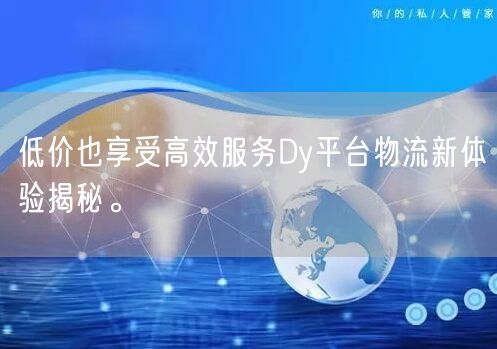 低价也享受高效服务Dy平台物流新体验揭秘。
