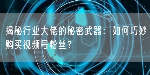 揭秘行业大佬的秘密武器：如何巧妙购买视频号粉丝？