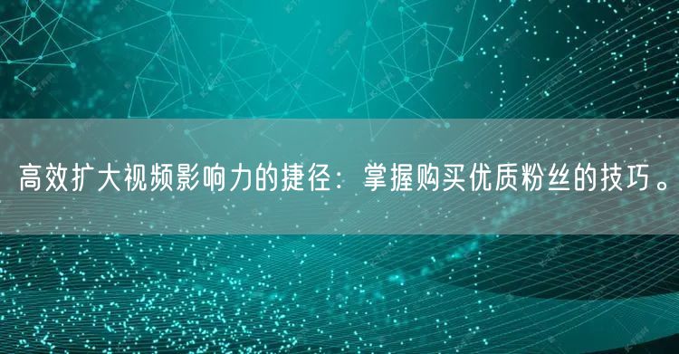 高效扩大视频影响力的捷径：掌握购买优质粉丝的技巧。