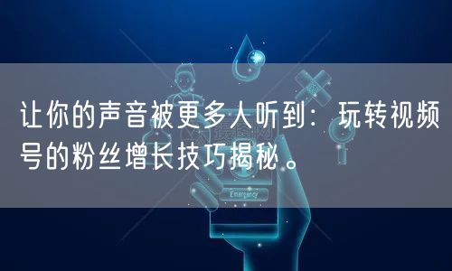 让你的声音被更多人听到：玩转视频号的粉丝增长技巧揭秘。