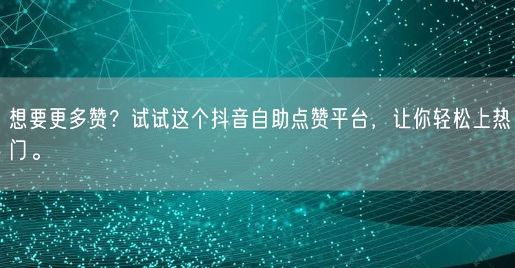 想要更多赞？试试这个抖音自助点赞平台，让你轻松上热门。