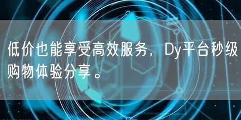 低价也能享受高效服务，Dy平台秒级购物体验分享。