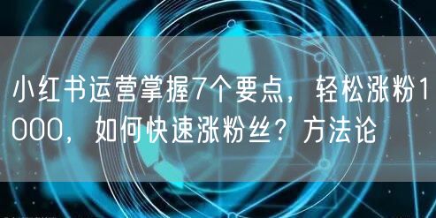 小红书运营掌握7个要点，轻松涨粉1000，如何快速涨粉丝？方法论