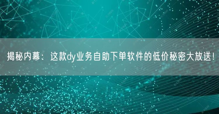 揭秘内幕：这款dy业务自助下单软件的低价秘密大放送！