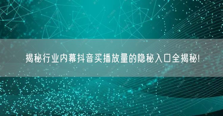 揭秘行业内幕抖音买播放量的隐秘入口全揭秘!