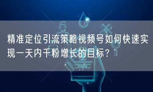 精准定位引流策略视频号如何快速实现一天内千粉增长的目标？