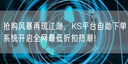 抢购风暴再现江湖，KS平台自助下单系统开启全网最低折扣热潮！
