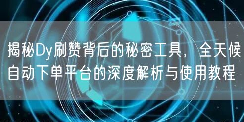 揭秘Dy刷赞背后的秘密工具，全天候自动下单平台的深度解析与使用教程
